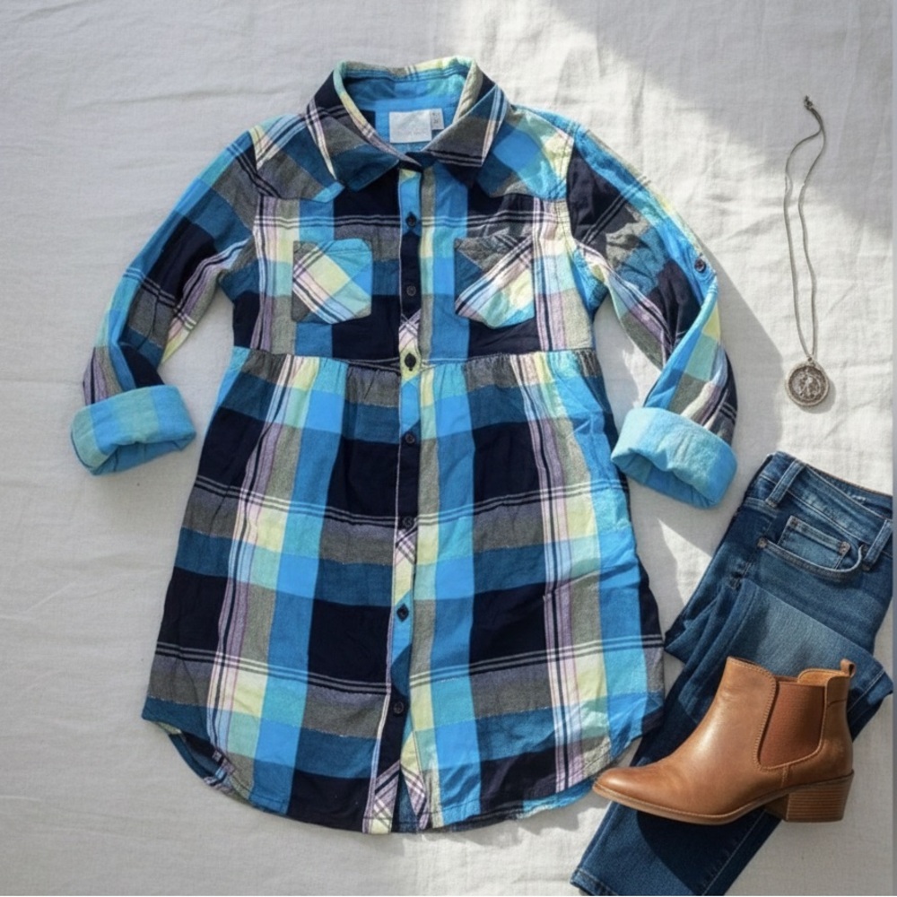 Girls Justice Plaid Button up Top